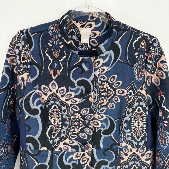 Chico’s Jacquard Jacket Size Small Metallic Thread Embroidered Gold Brocade - Picture 6 of 16